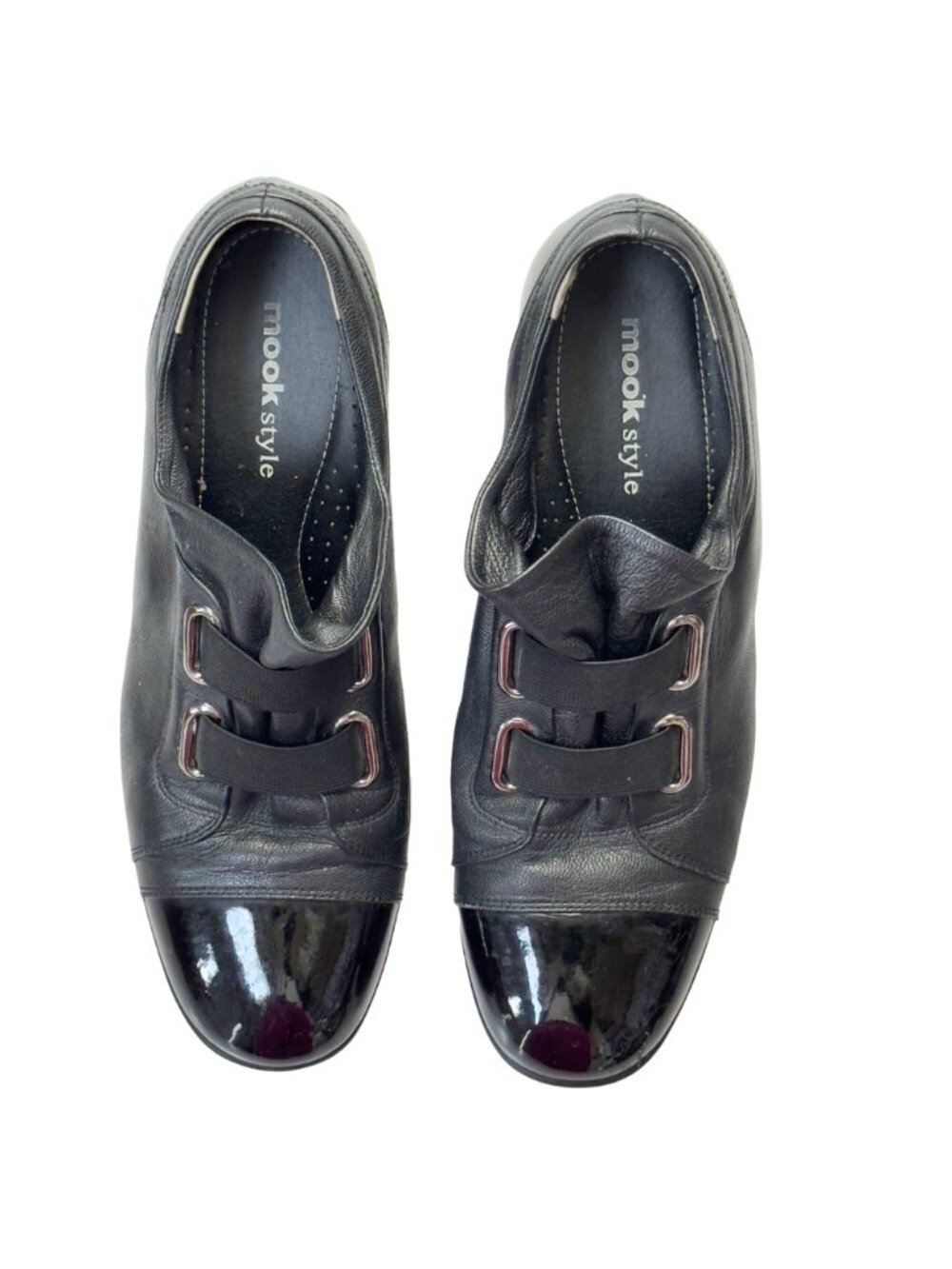 MOOK STYLE Women’s Shoes Black Leather Cap Toe Wedges Heels Size 9.5M - Picture 3 of 13